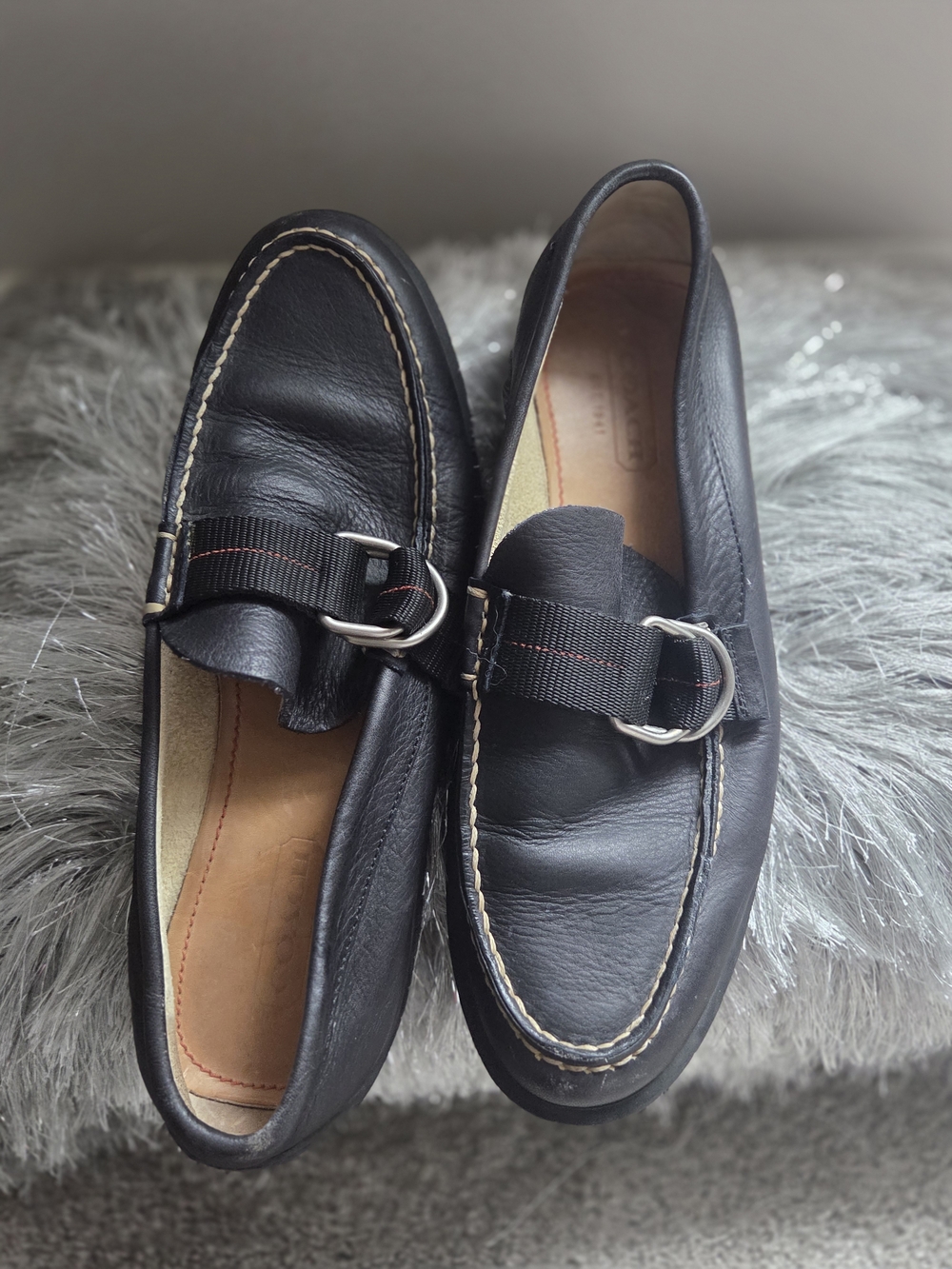 Coach Black Leather Men's Slip-On Loafers with Silver Buckle Barely warn - Picture 2 of 10